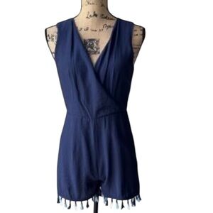 THML navy blue tassle trim romper from Anthropologie size XS. like-new condition